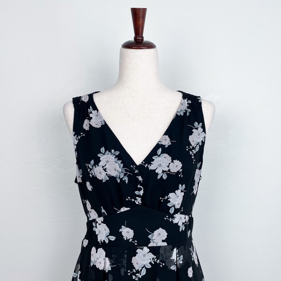 Express Black Floral Chiffon Bodice Sleeveless Mini Dress - Picture 2 of 8